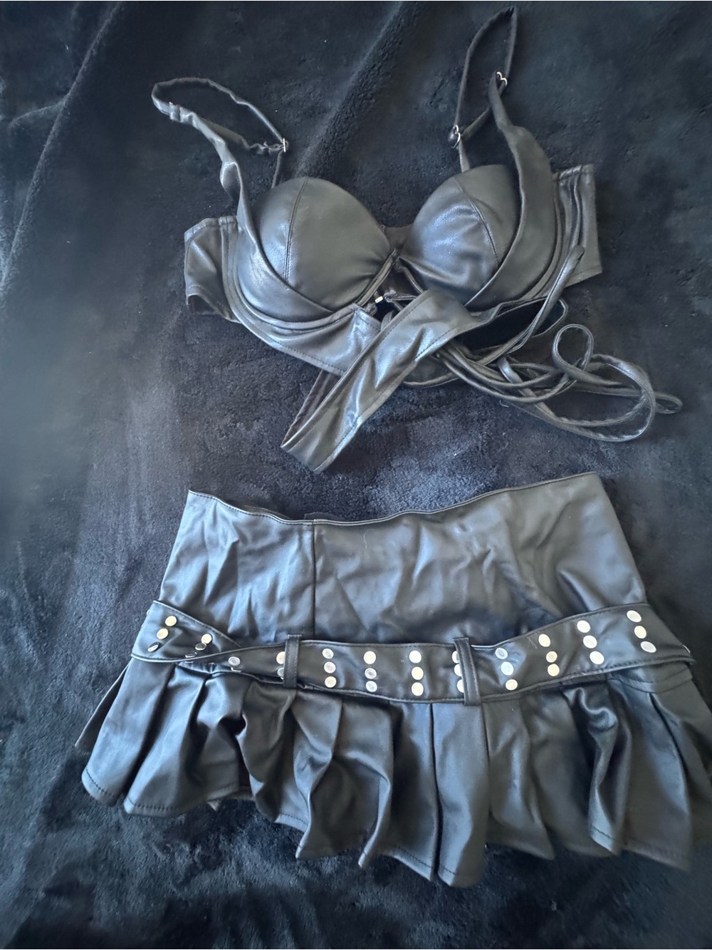 Festival outfit, Fashion Nova Black Faux Leather Mini Skirt with Studded Belt